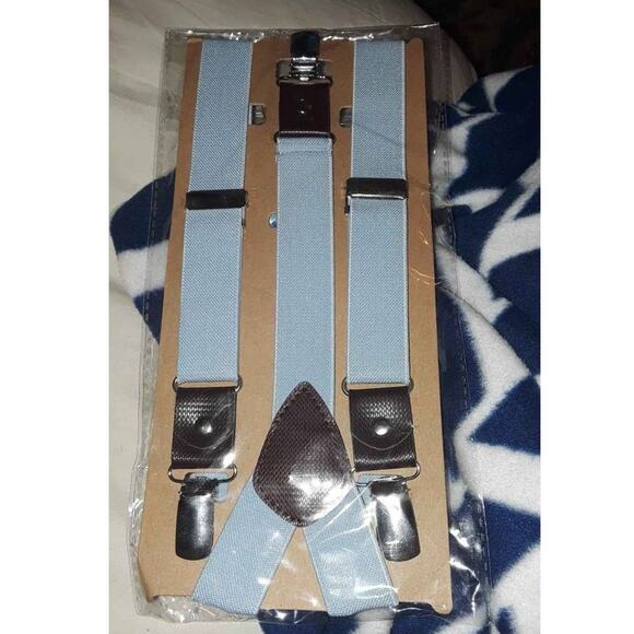 Light Blue Boys Adjustable Suspenders and Bow Tie Set with Brown Detail - Picture 4 of 4